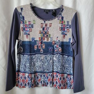 Nikky Collection Sweater Embellished Large Abstract Beads Artsy Bling Chic NWT